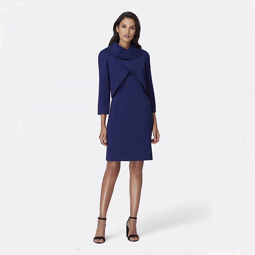 Tahari Fold-Over Collar Double-Weave Jacket Dress